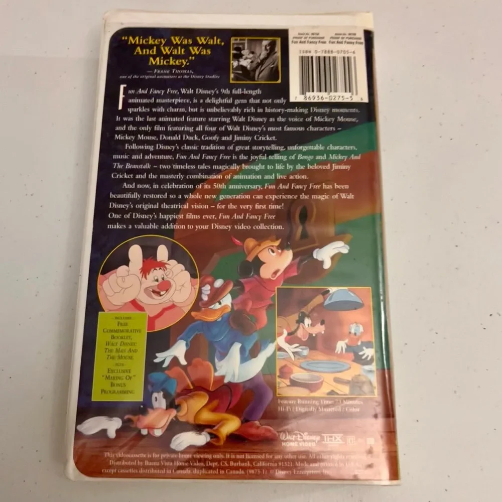 💙 Disney’s Masterpiece Collection Fun & Fancy Free VHS Movie 9875